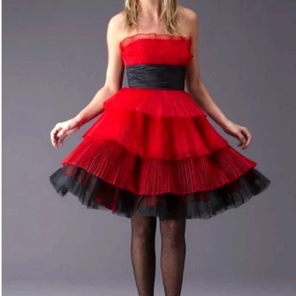 Betsey Johnson vintage red and black tiered dress